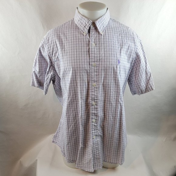 Ralph Lauren Shirt Mens XL White Purple Button Down Check Custom Fit Preppy Pony - Picture 1 of 7
